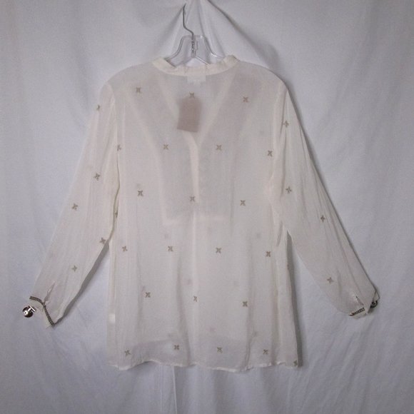 Cream Blouse Long Sleeve Motif Pattern Flowing J. Jill Size Medium Petite - Picture 3 of 3